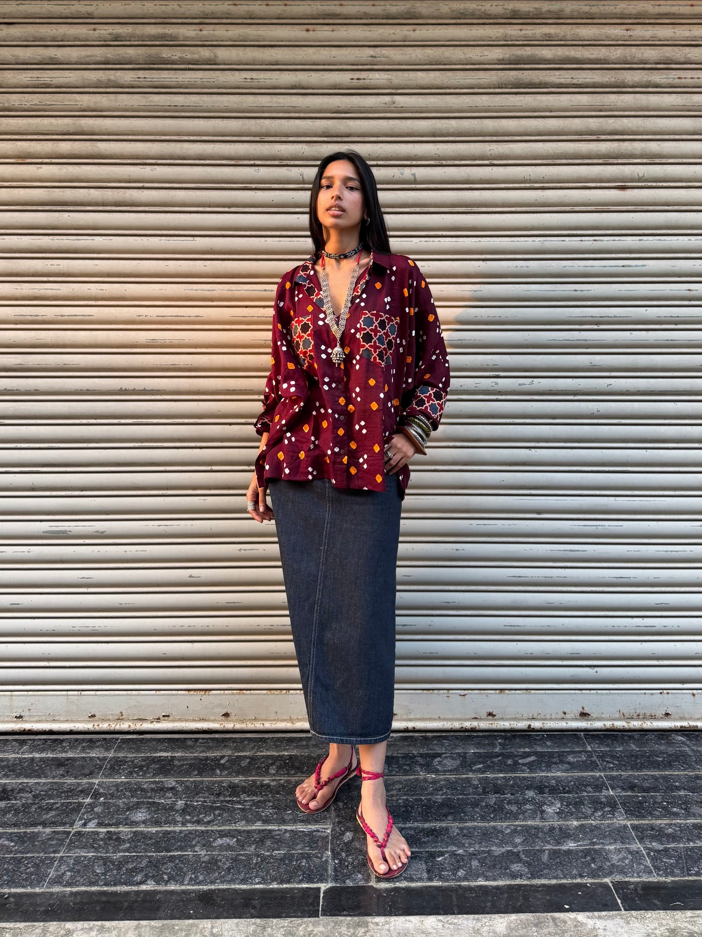 Walnut Bandhani Cotton Shirt