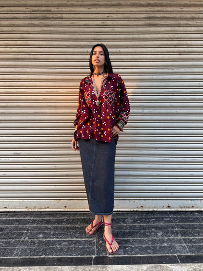 Walnut Bandhani Cotton Shirt