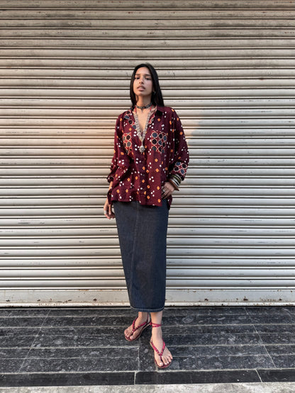 Walnut Bandhani Cotton Shirt  (READY TO DISPATCH)