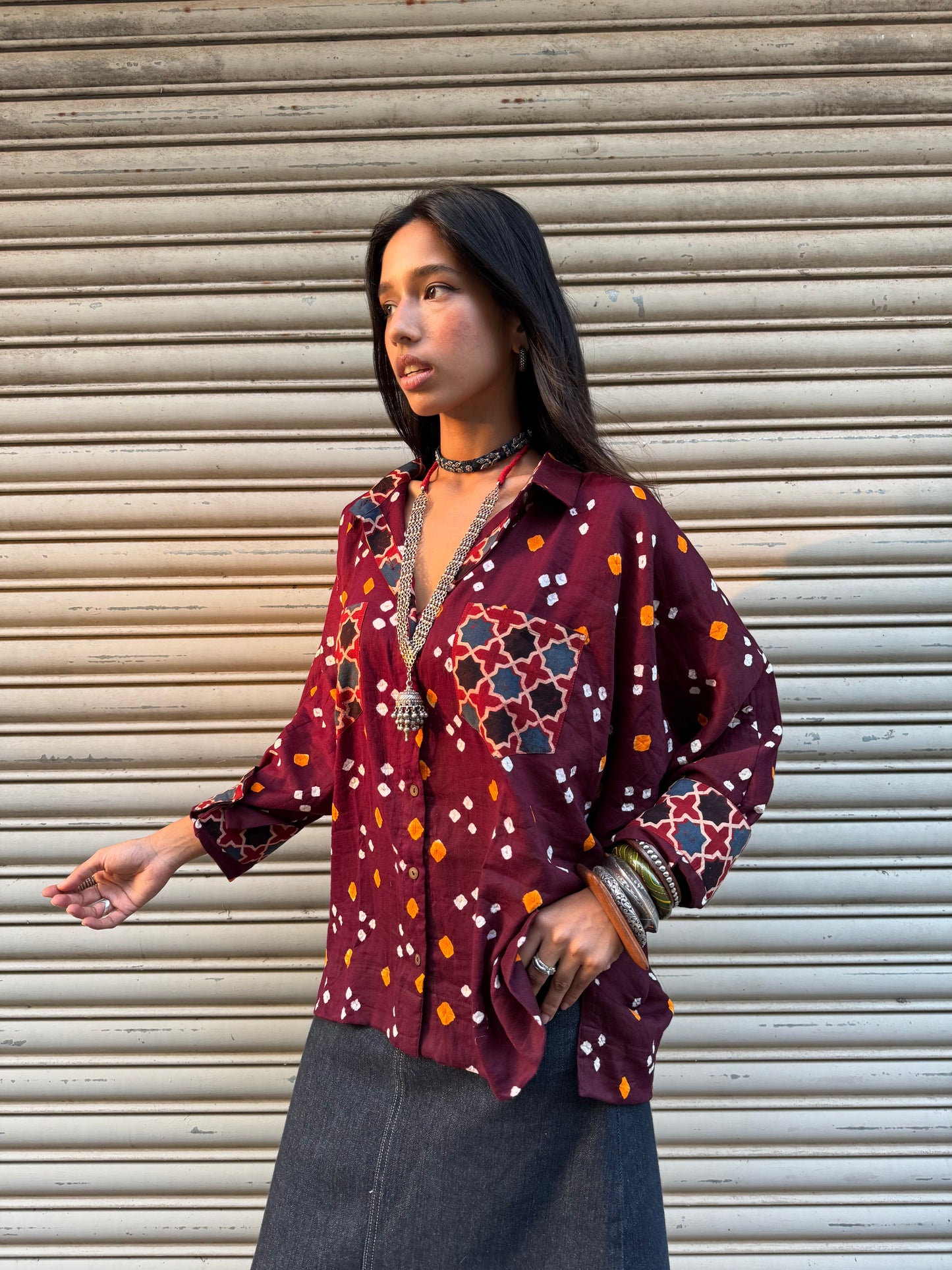 Walnut Bandhani Cotton Shirt