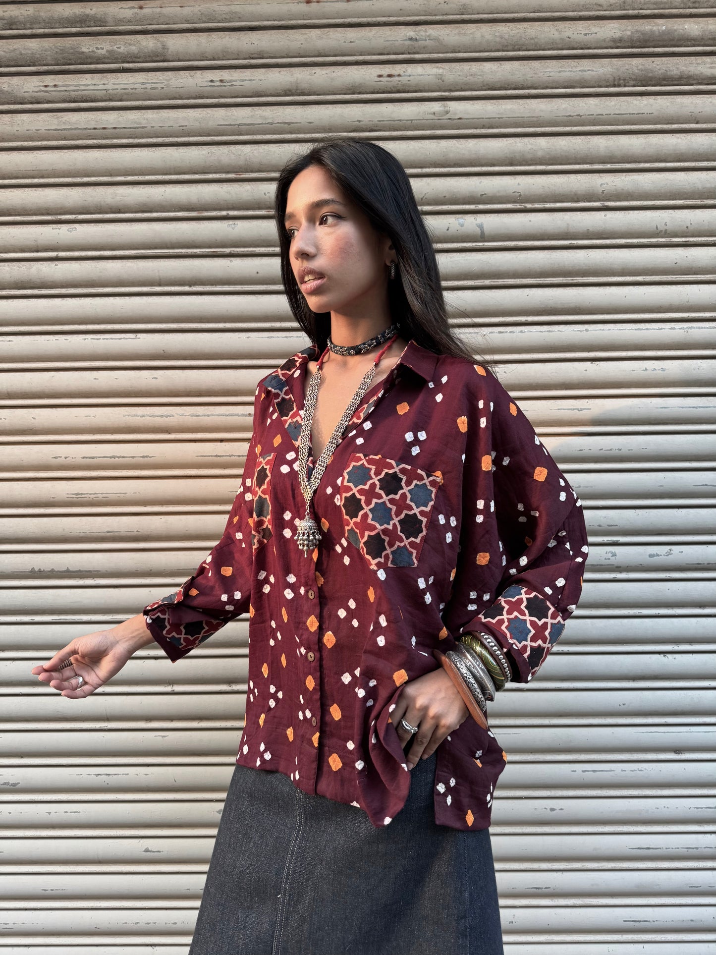 Walnut Bandhani Cotton Shirt  (READY TO DISPATCH)