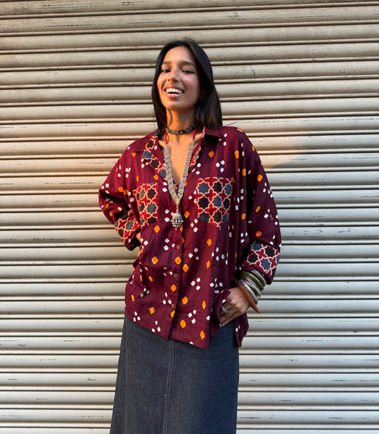Walnut Bandhani Cotton Shirt