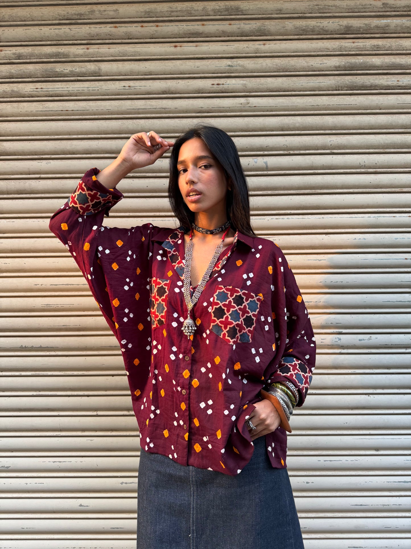 Walnut Bandhani Cotton Shirt