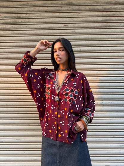 Walnut Bandhani Cotton Shirt