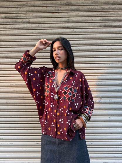 Walnut Bandhani Cotton Shirt  (READY TO DISPATCH)