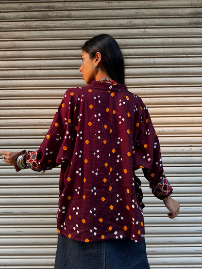 Walnut Bandhani Cotton Shirt
