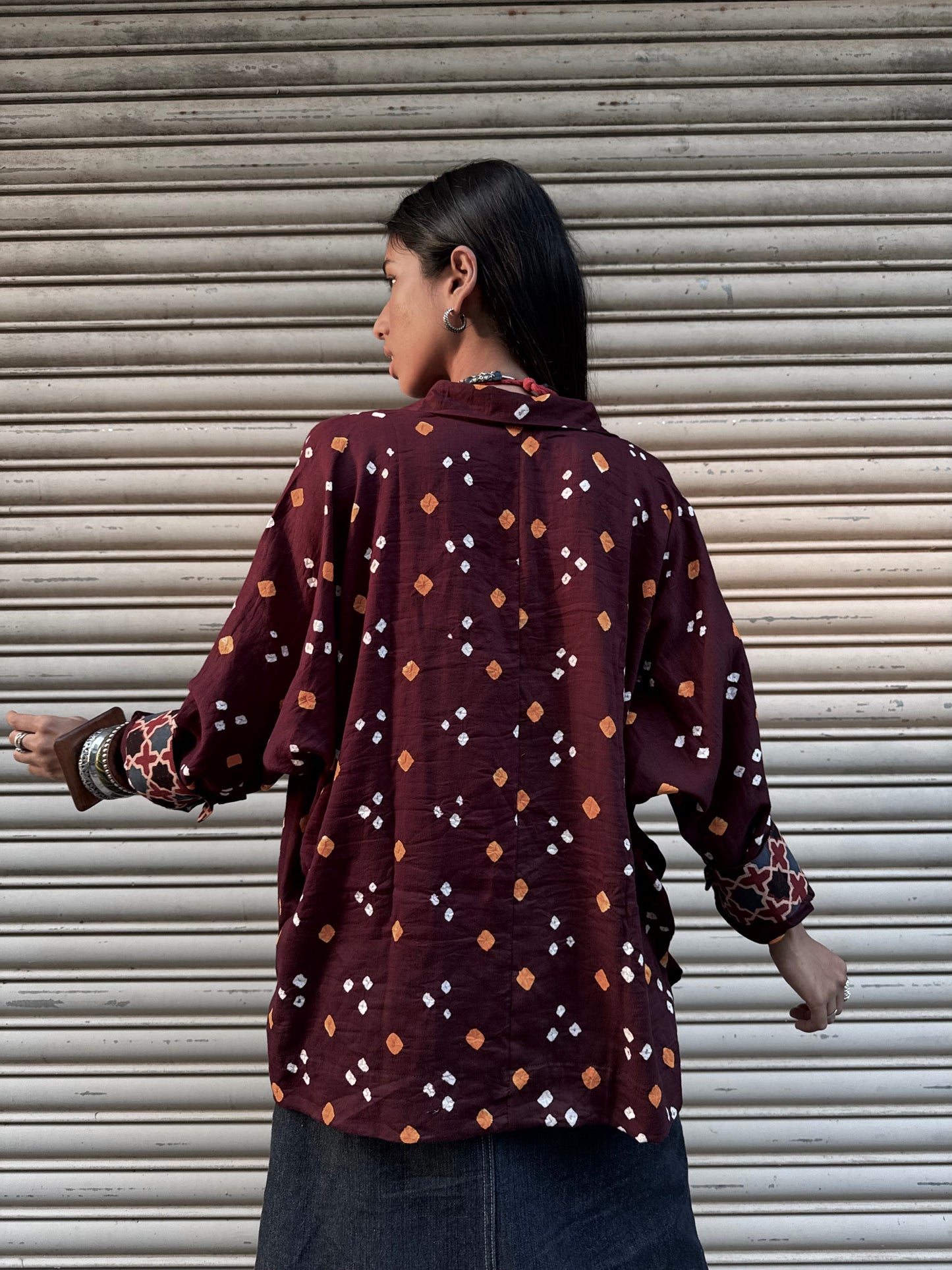 Walnut Bandhani Cotton Shirt  (READY TO DISPATCH)