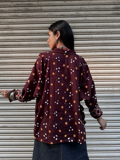 Walnut Bandhani Cotton Shirt  (READY TO DISPATCH)