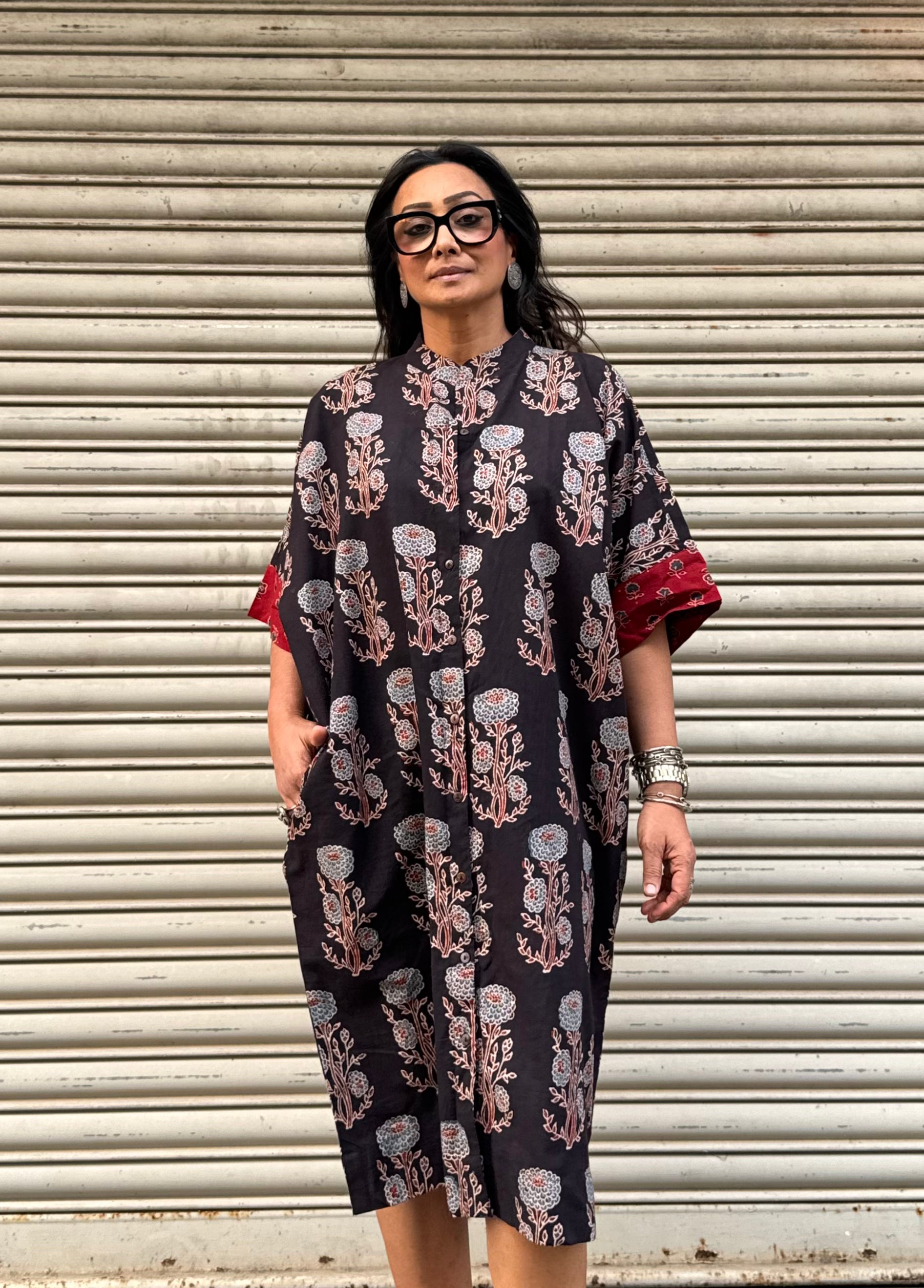 Midnight Ajrakh Cotton Kaftan Dress