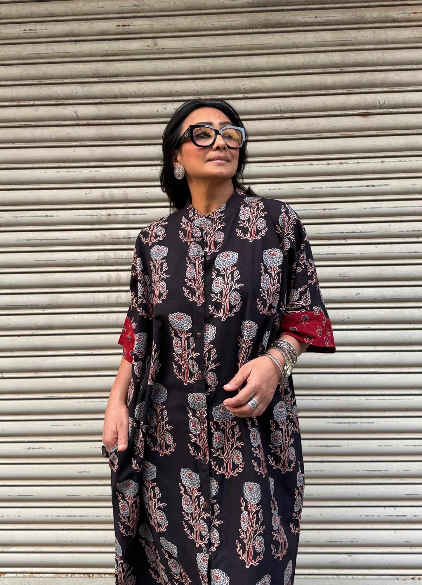 Midnight Ajrakh Cotton Kaftan Dress