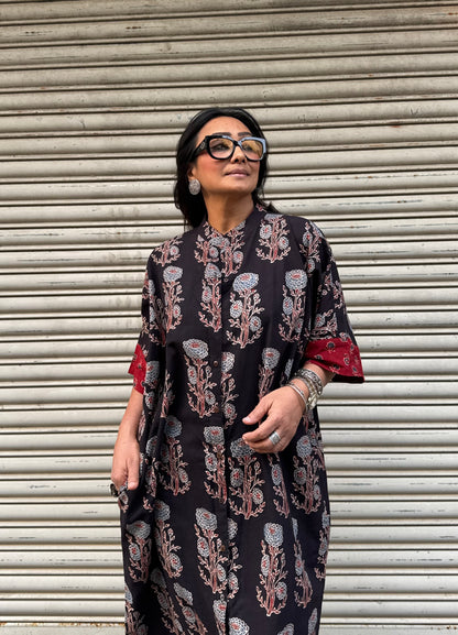 Midnight Ajrakh Cotton Kaftan Dress