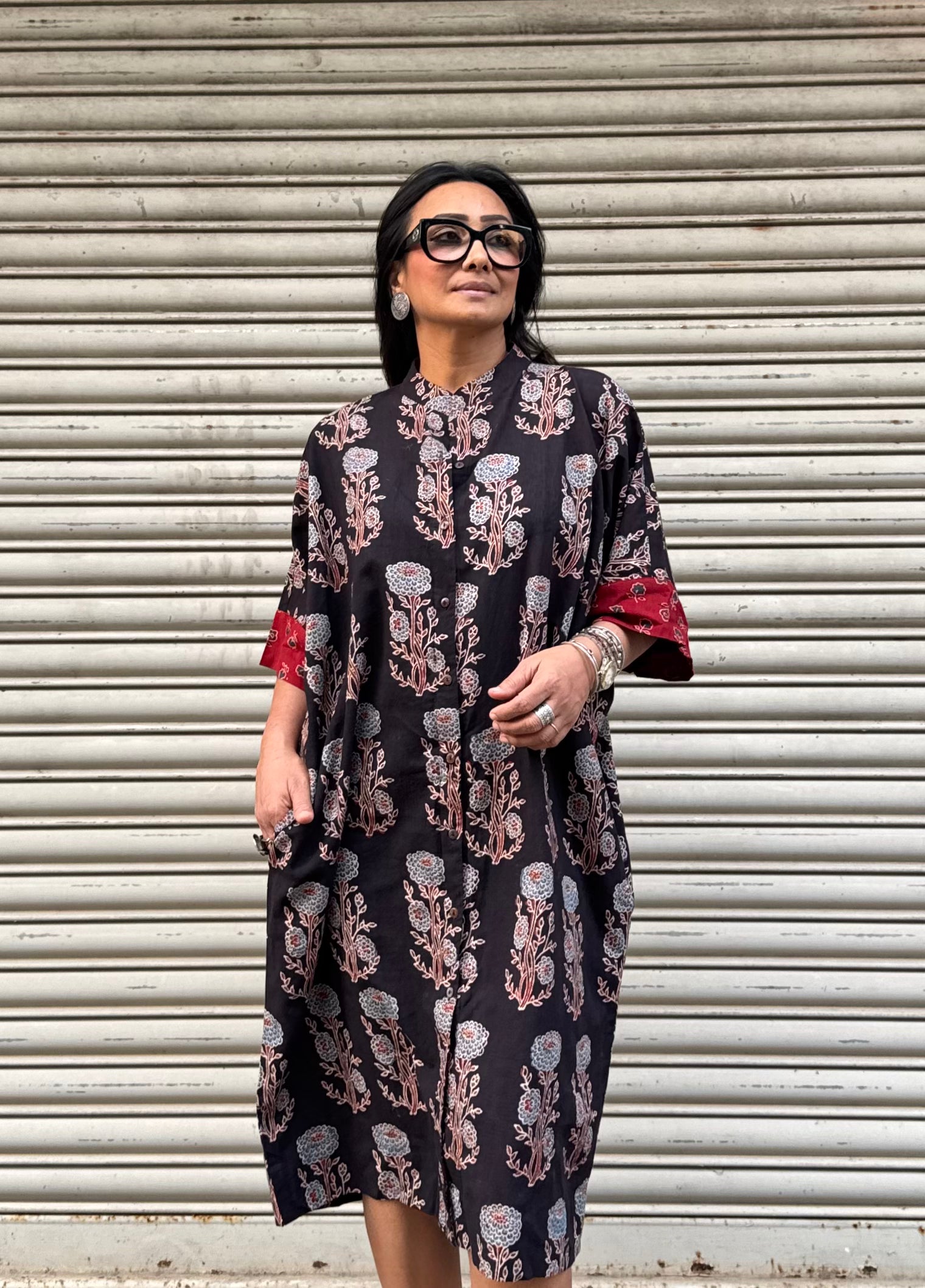 Midnight Ajrakh Cotton Kaftan Dress