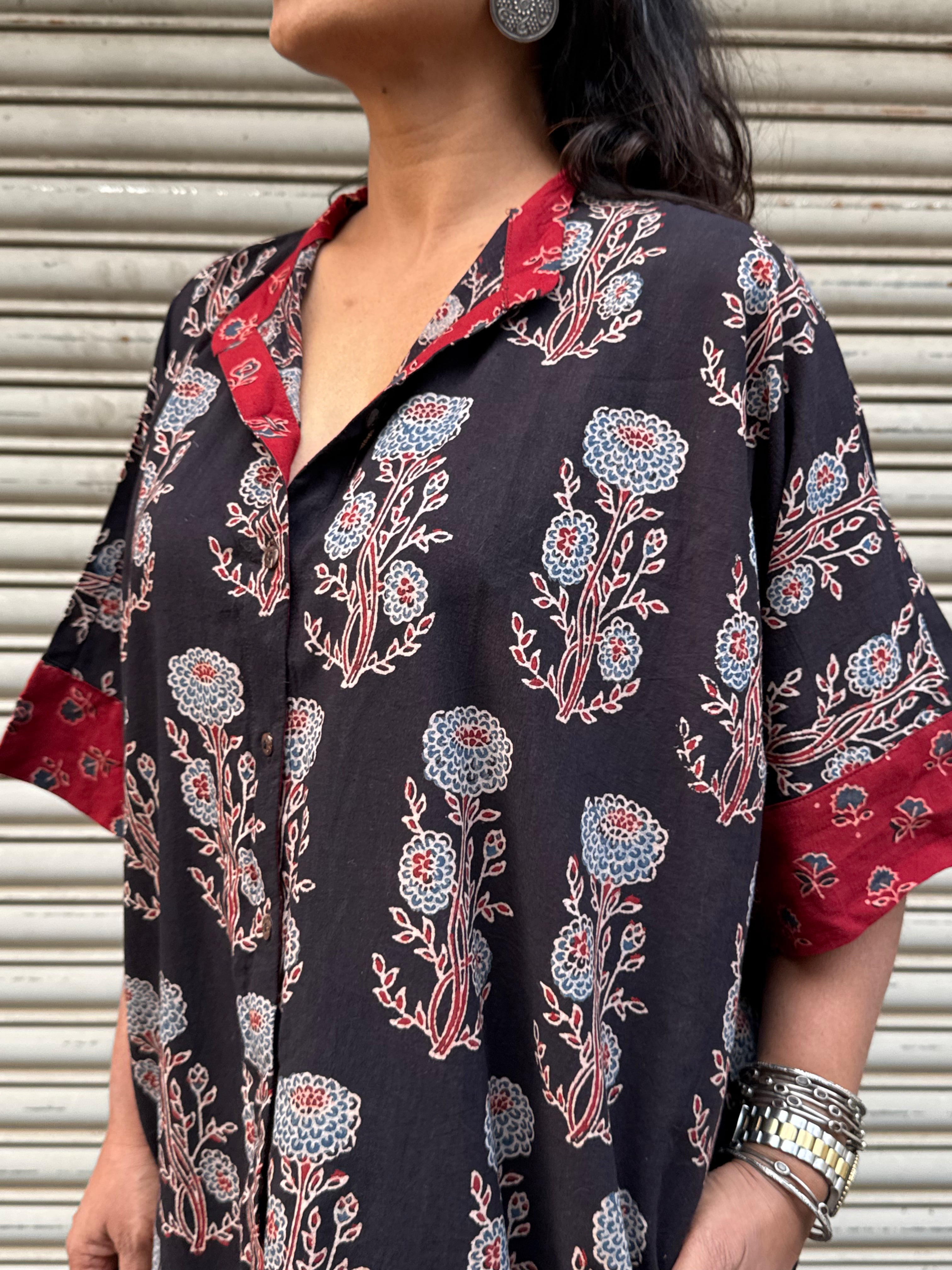 Midnight Ajrakh Cotton Kaftan Dress