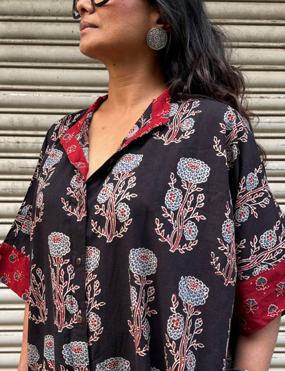 Midnight Ajrakh Cotton Kaftan Dress