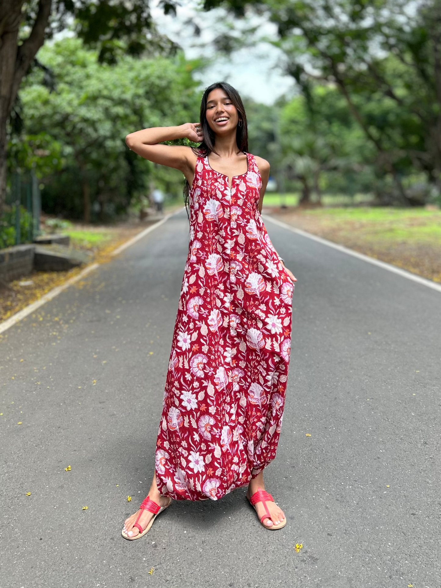 Red pink fleur dhoti jumpsuit