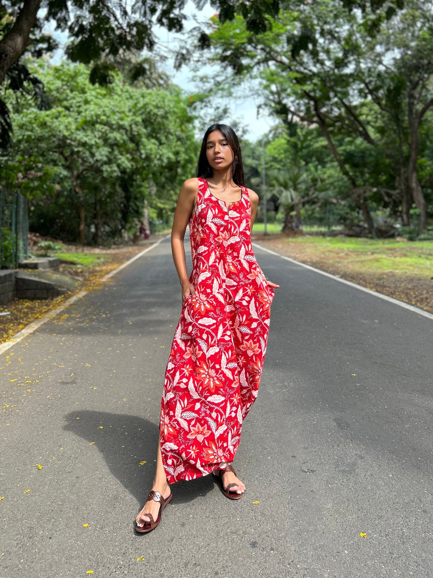 Red fleur dhoti jumpsuit