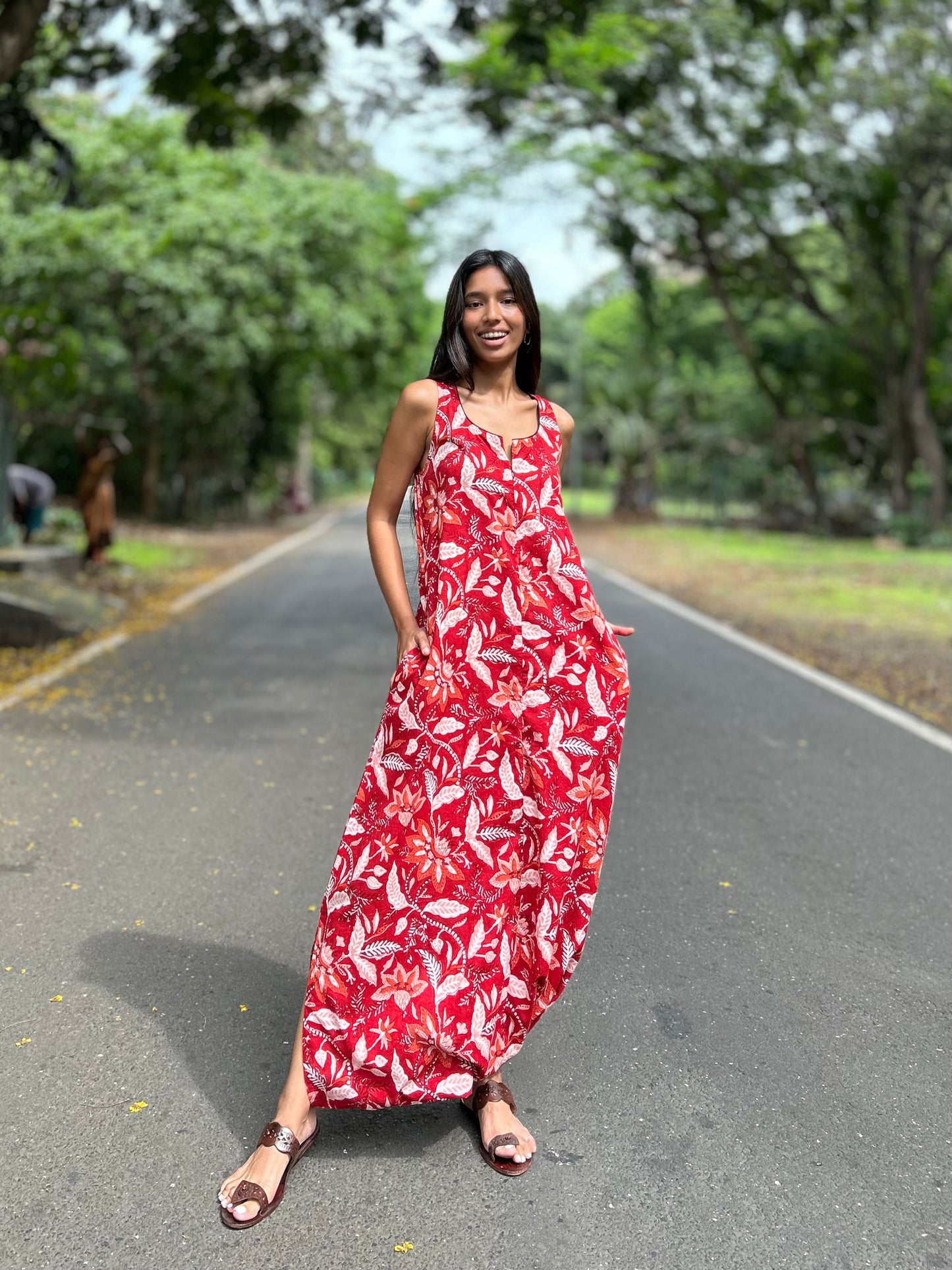 Red fleur dhoti jumpsuit