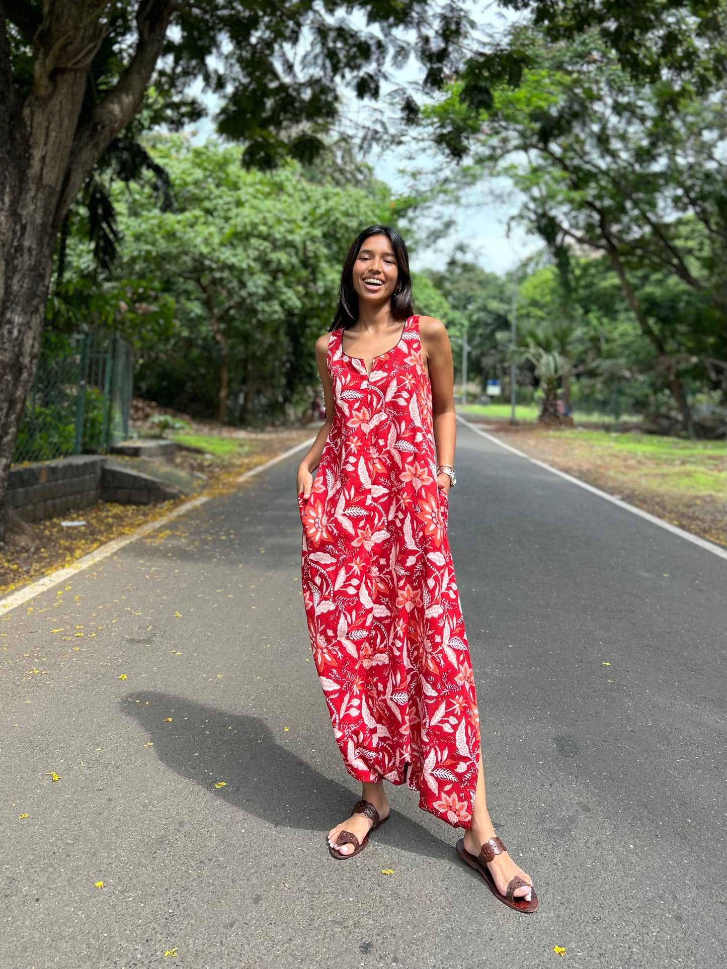 Red fleur dhoti jumpsuit