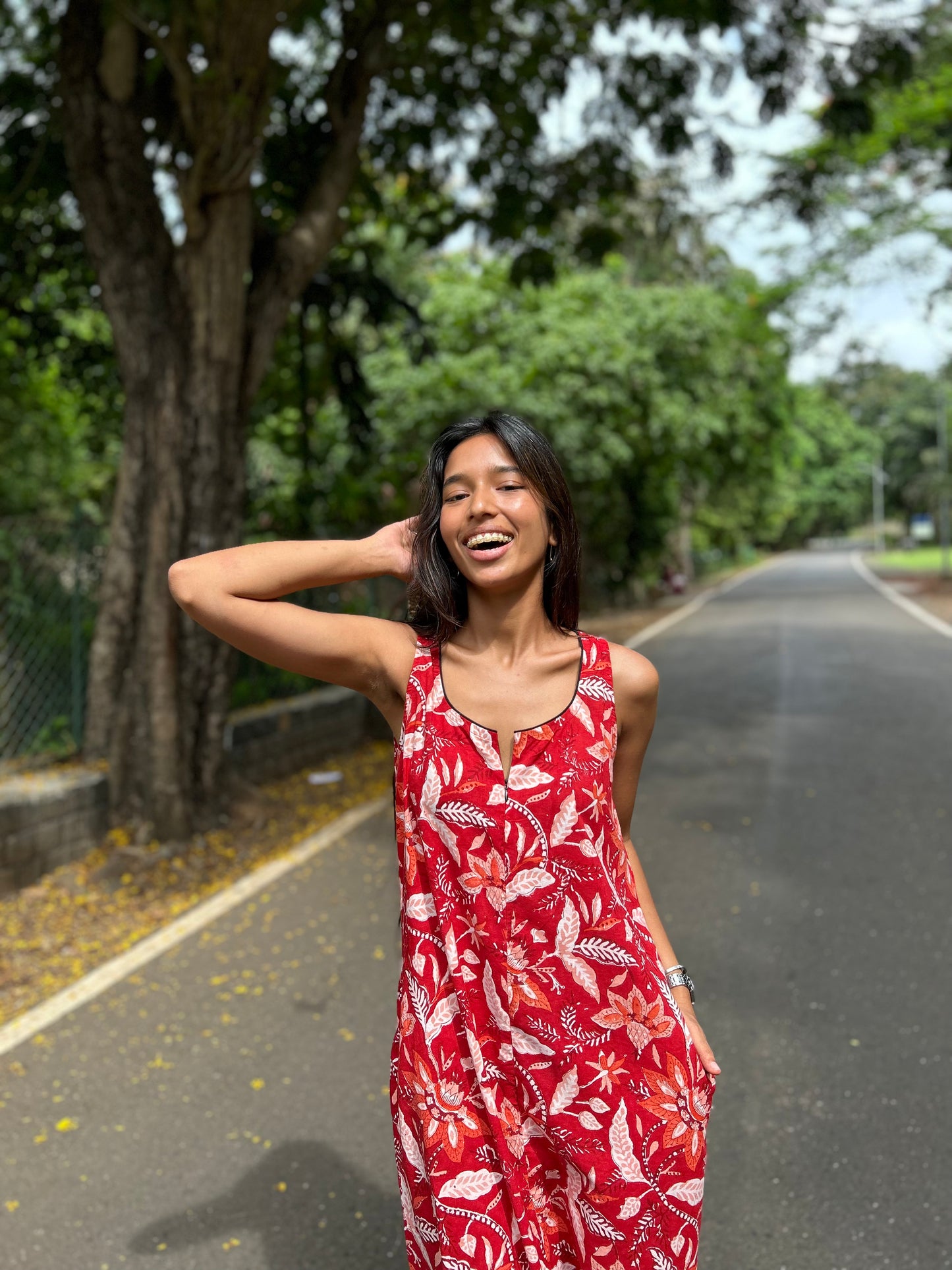 Red fleur dhoti jumpsuit