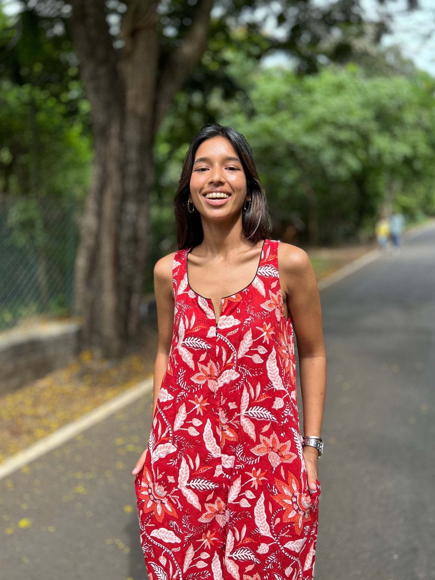 Red fleur dhoti jumpsuit