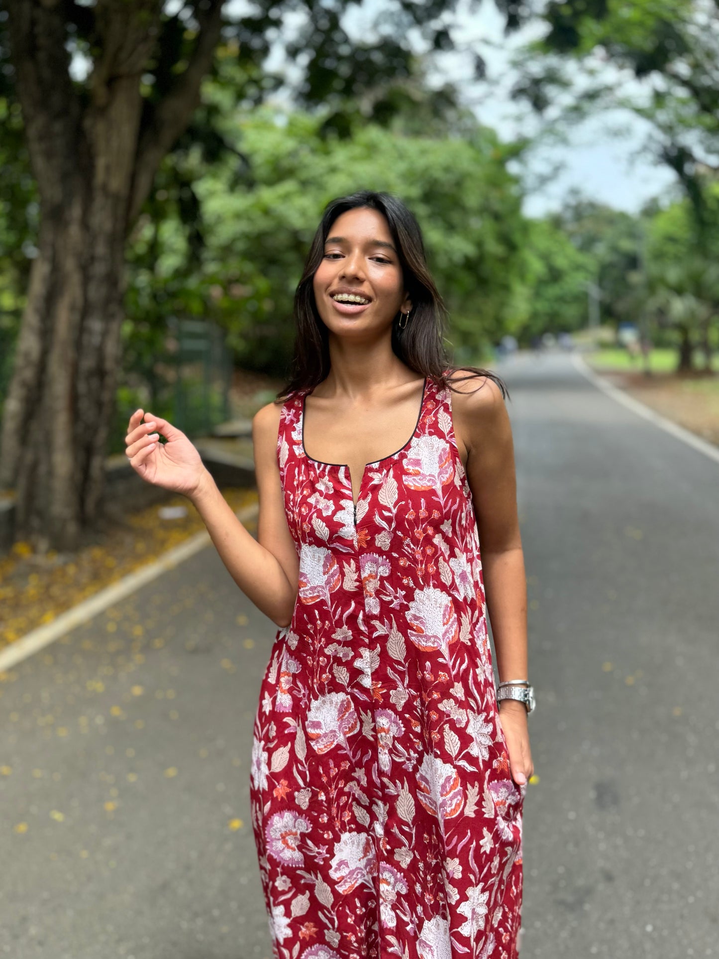 Red pink fleur dhoti jumpsuit