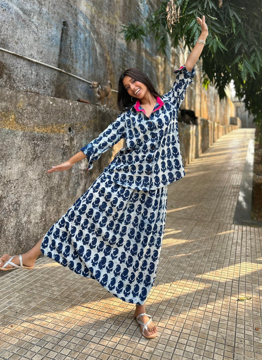 Kairi Indigo Shirt dhoti co-ord