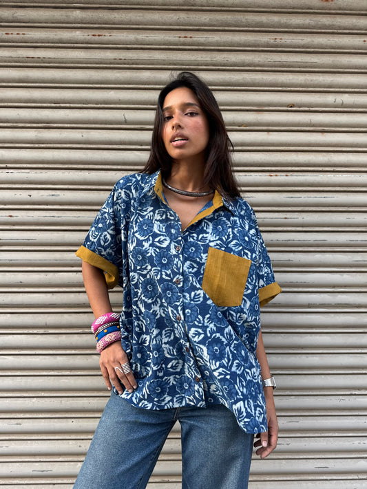 Bloom Indigo Cotton Shirt (READY TO DISPATCH)