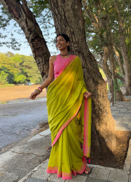 Aam panna Jamdani Cotton Saree