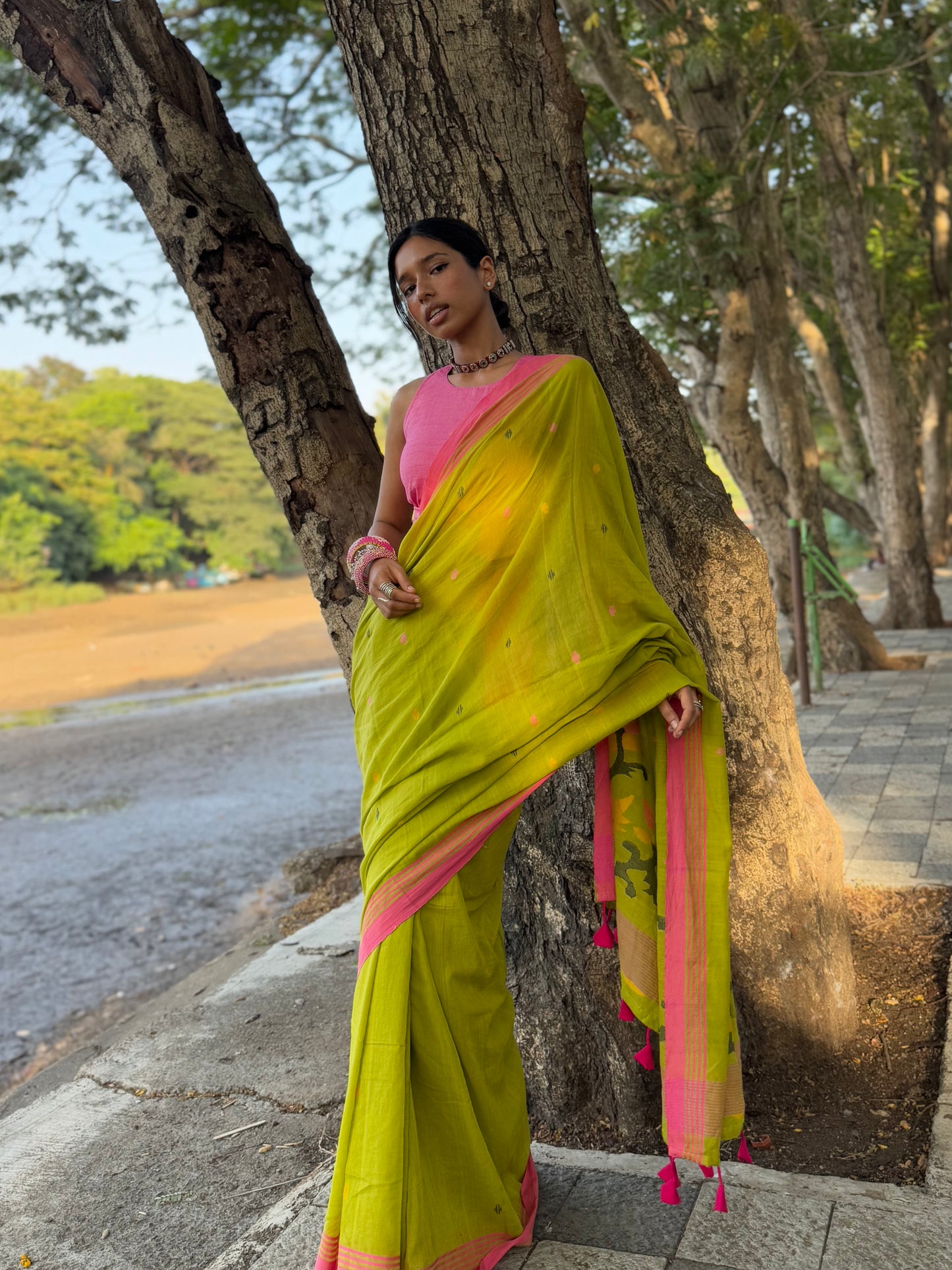 Aam panna Jamdani Cotton Saree