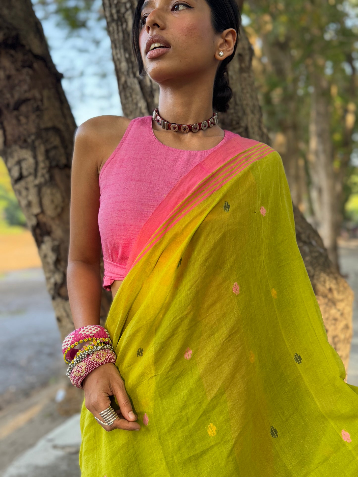Aam panna Jamdani Cotton Saree