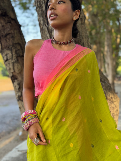Aam panna Jamdani Cotton Saree
