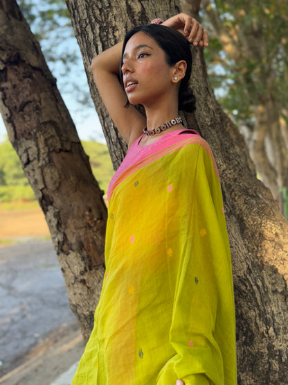 Aam panna Jamdani Cotton Saree