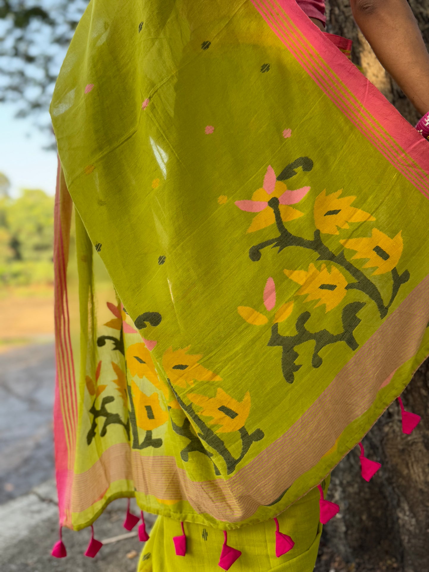 Aam panna Jamdani Cotton Saree