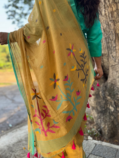 Sunheri Jamdani Cotton Saree