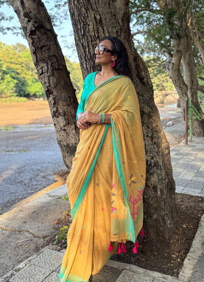 Sunheri Jamdani Cotton Saree