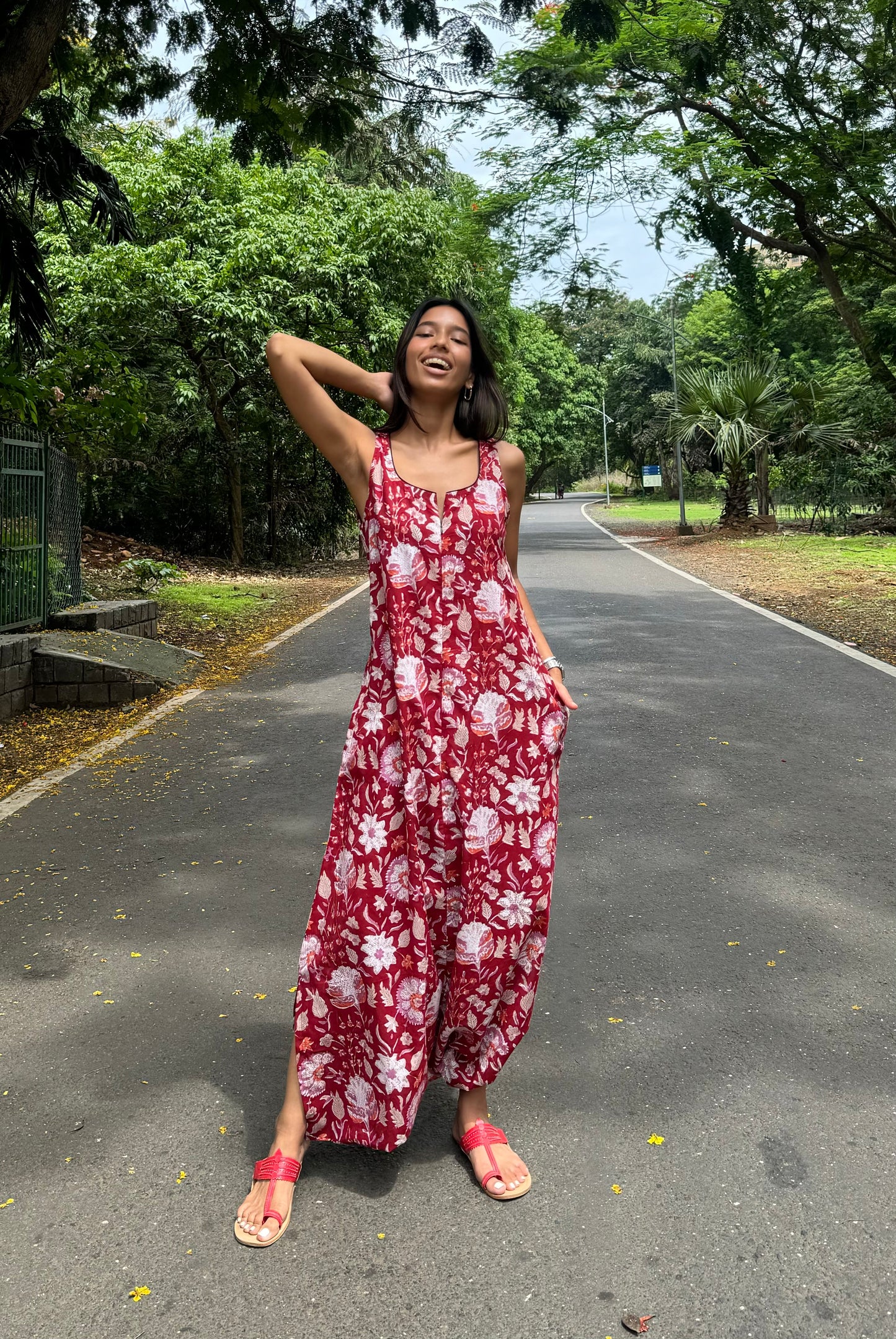 Red pink fleur dhoti jumpsuit