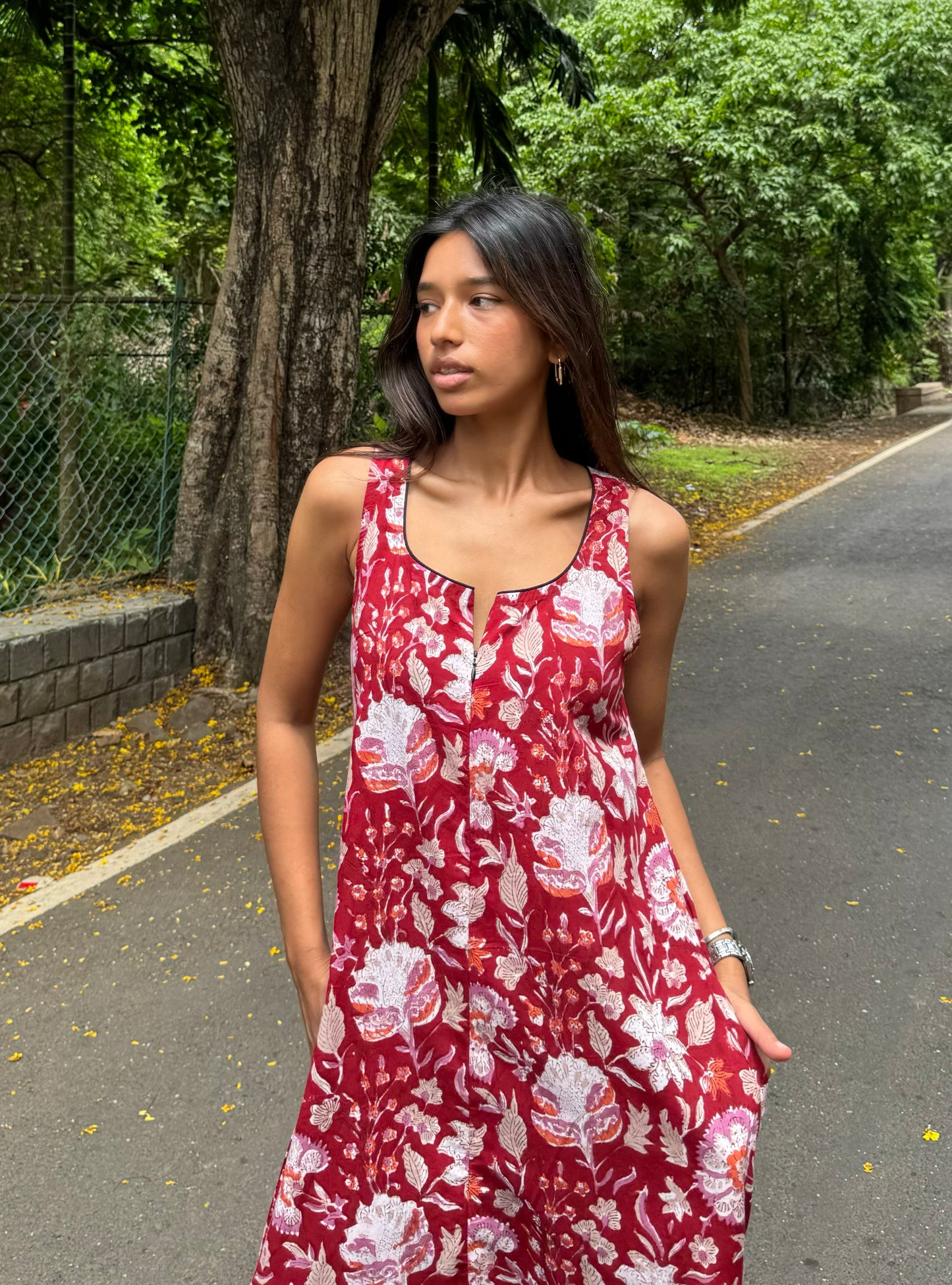 Red pink fleur dhoti jumpsuit