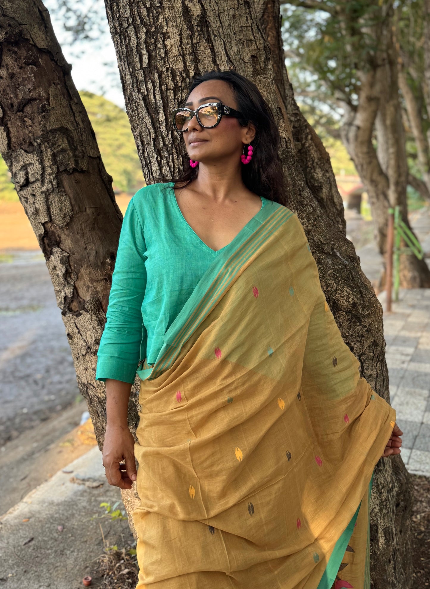 Sunheri Jamdani Cotton Saree