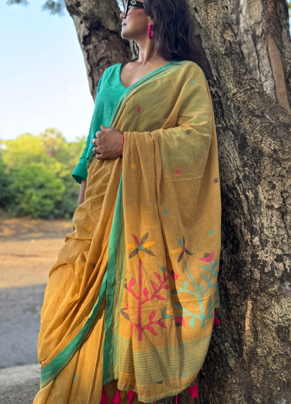 Sunheri Jamdani Cotton Saree