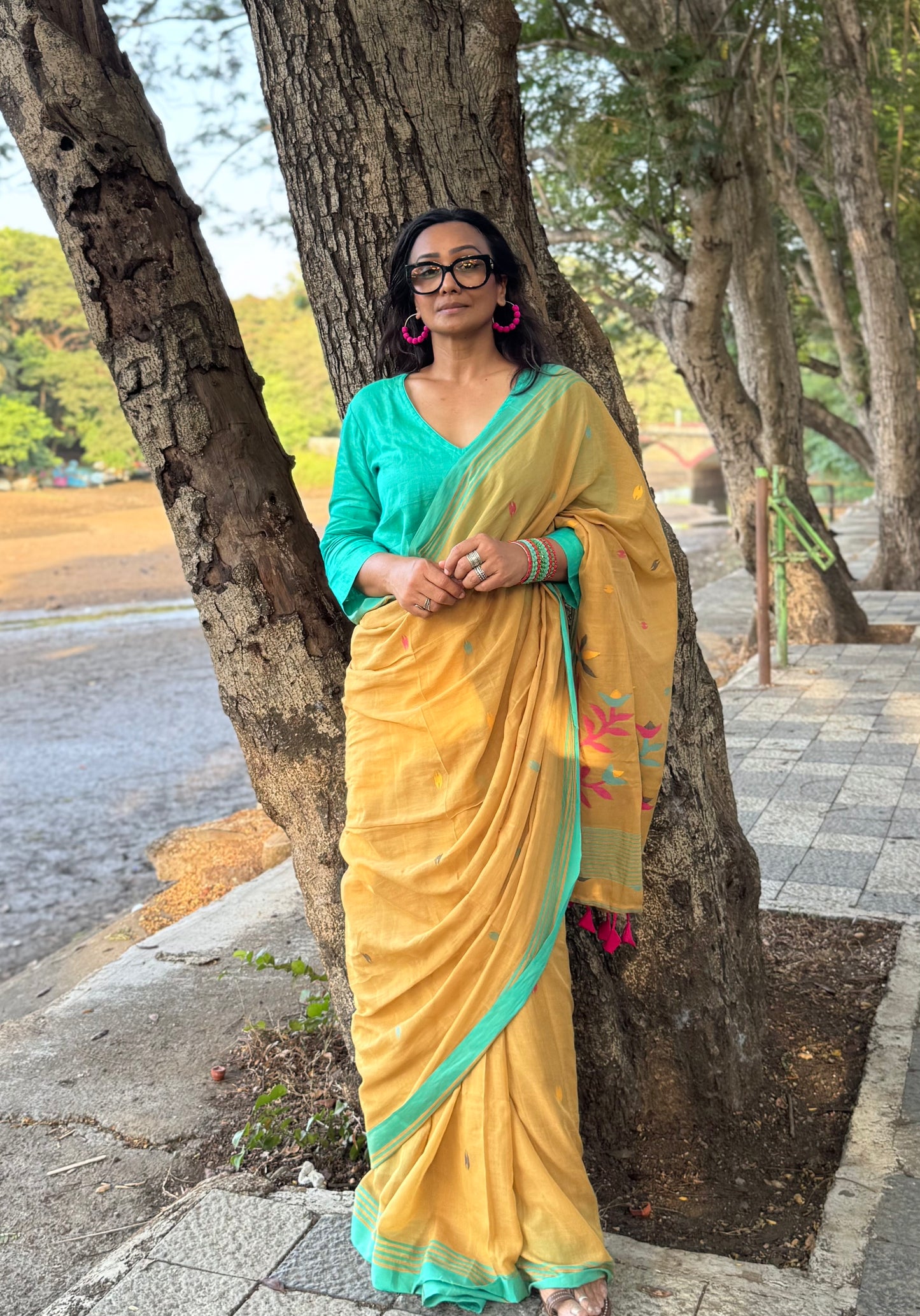 Sunheri Jamdani Cotton Saree