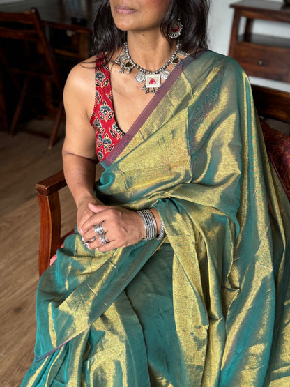 Olive Gold Tissue Silk Saree