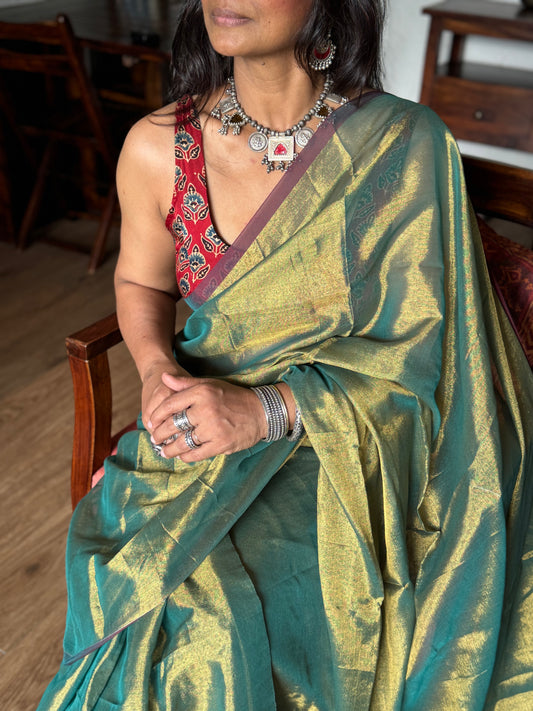 Olive Gold Tissue Silk Saree