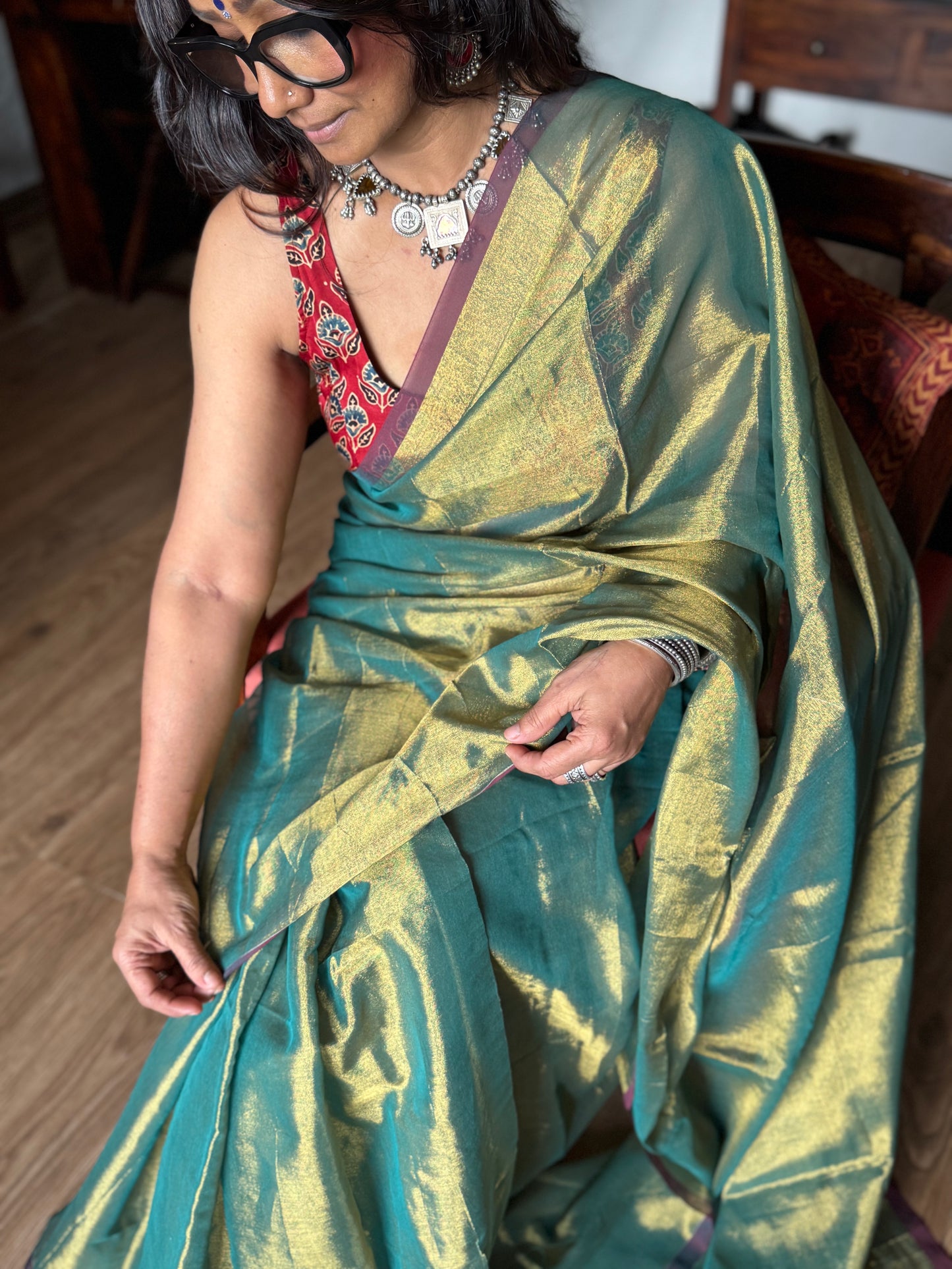 Olive Gold Tissue Silk Saree