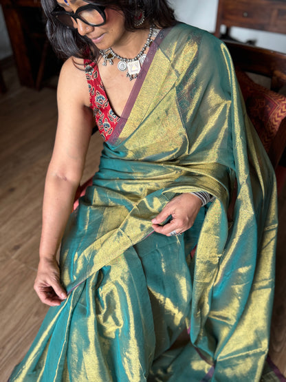 Olive Gold Tissue Silk Saree