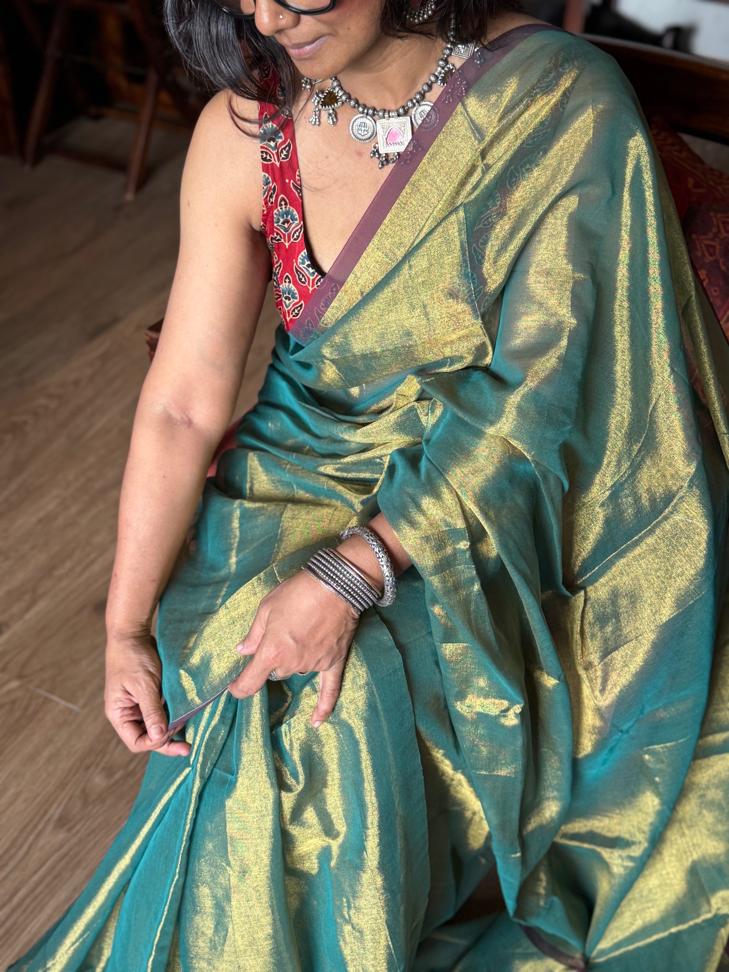 Olive Gold Tissue Silk Saree