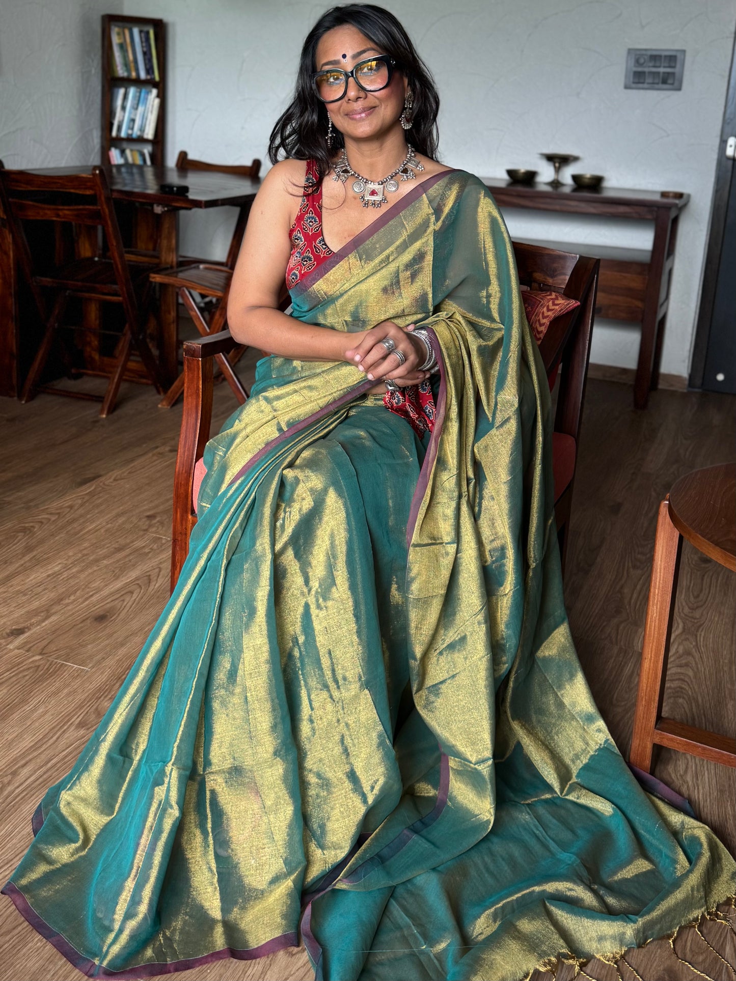 Olive Gold Tissue Silk Saree