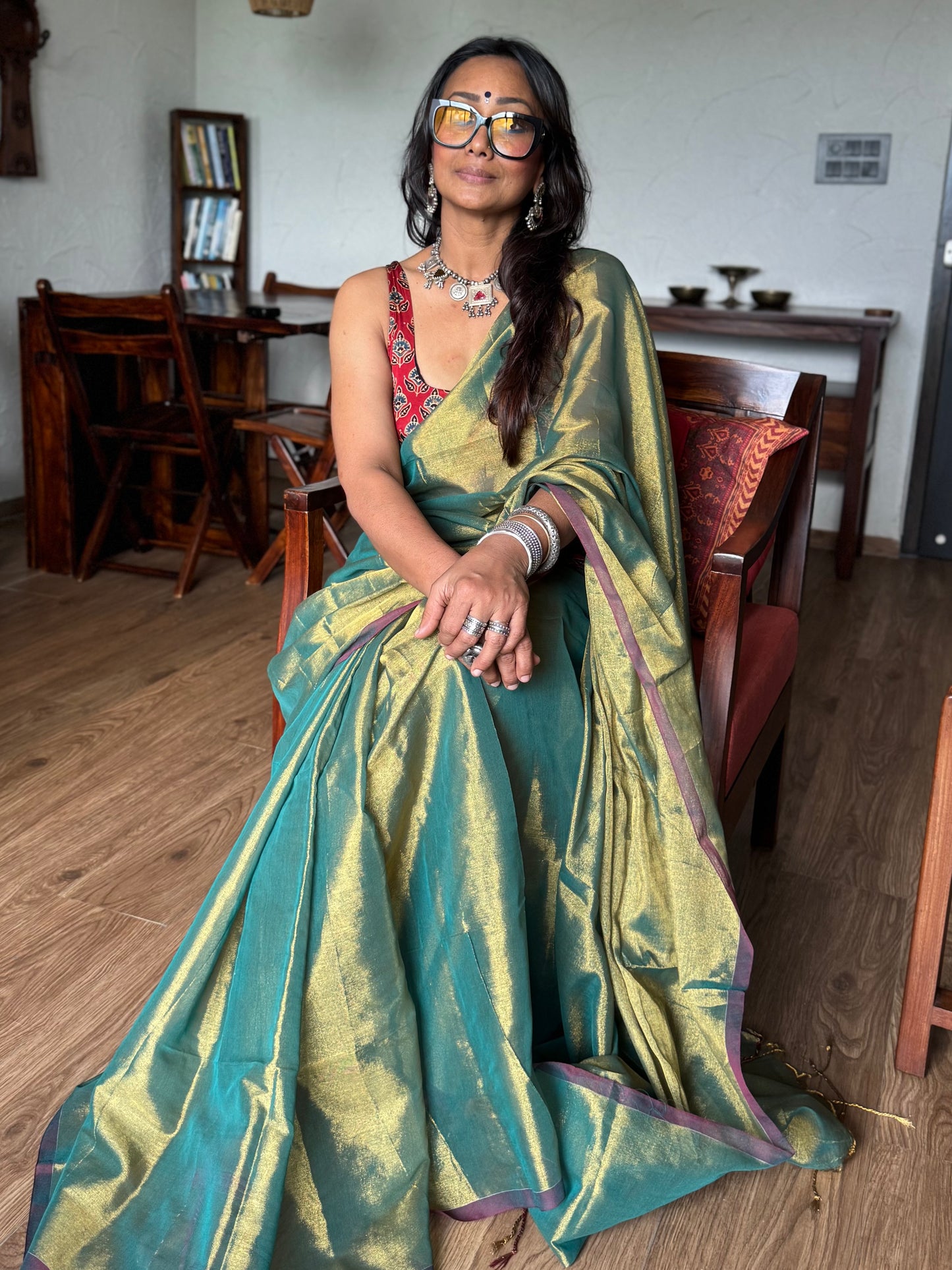 Olive Gold Tissue Silk Saree