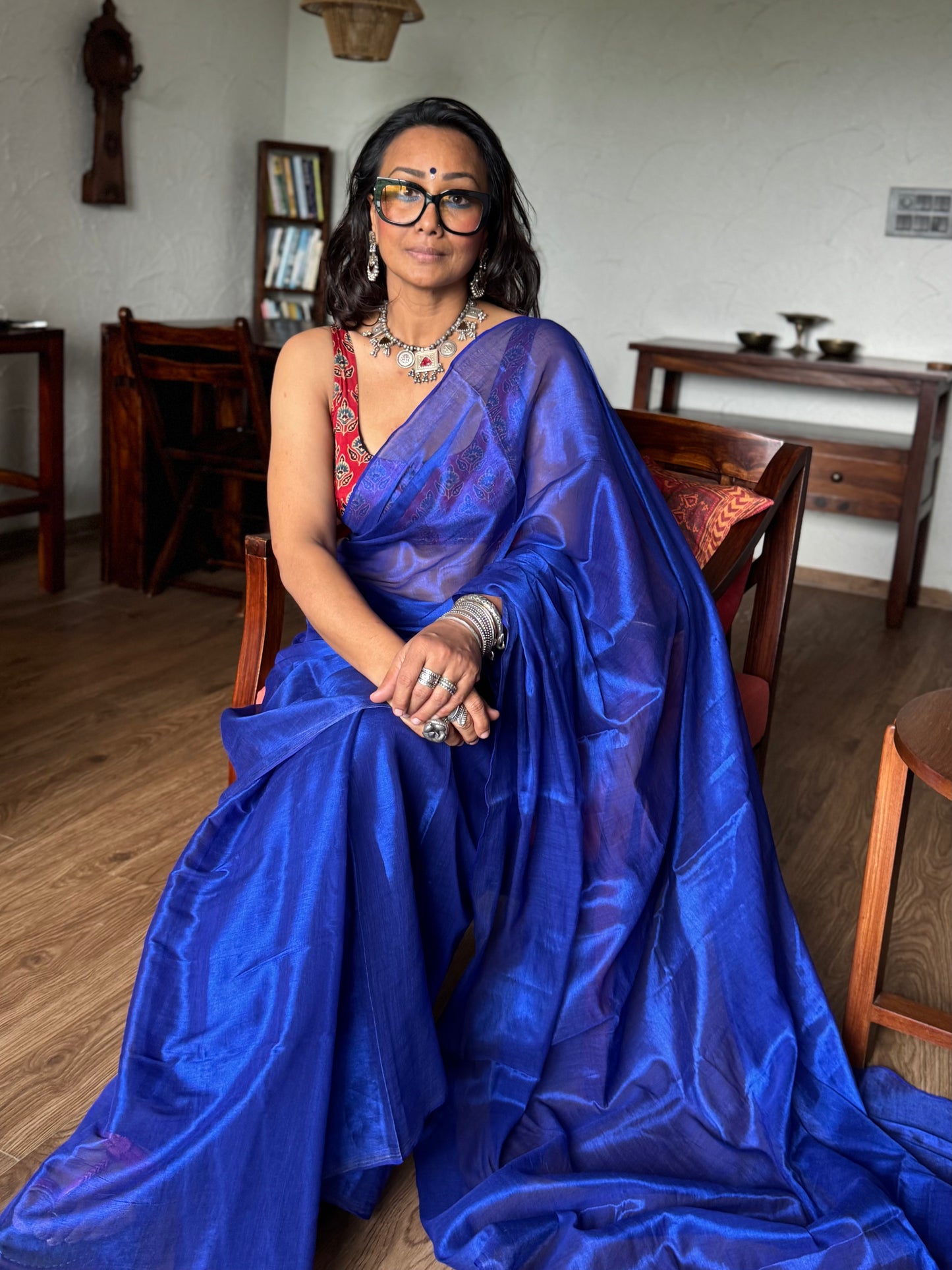 Royal blue Tissue Silk Saree
