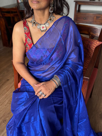 Royal blue Tissue Silk Saree