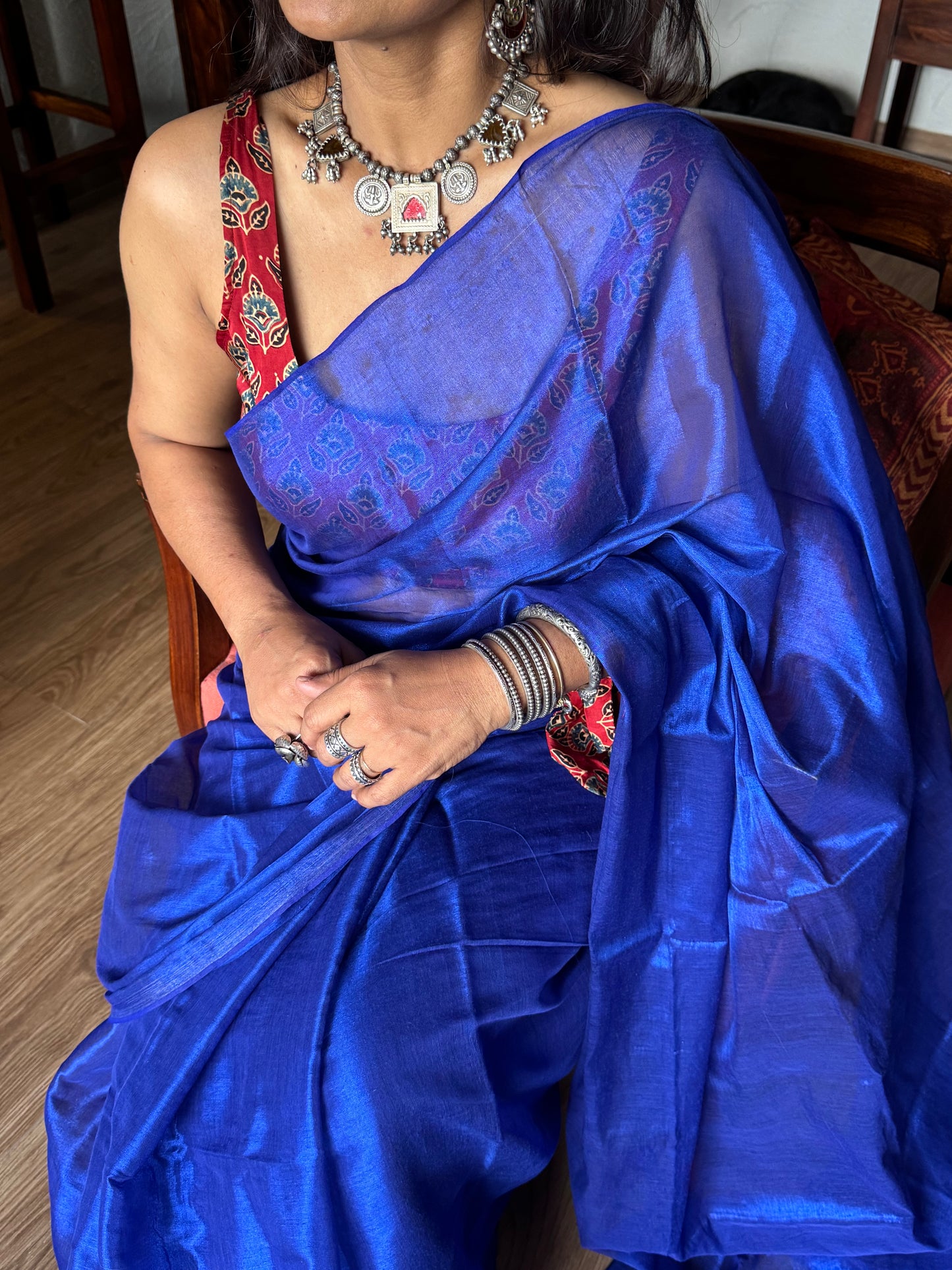 Royal blue Tissue Silk Saree